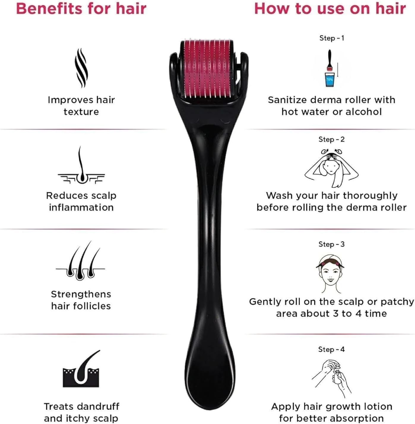 progrip tools derma roller 0.5mm with 540 titanium needles : skin rejuvenation, hair growth, and cellulite reduction pain free treatment for thicker, elastic skin and fuller hair (pack of 1)