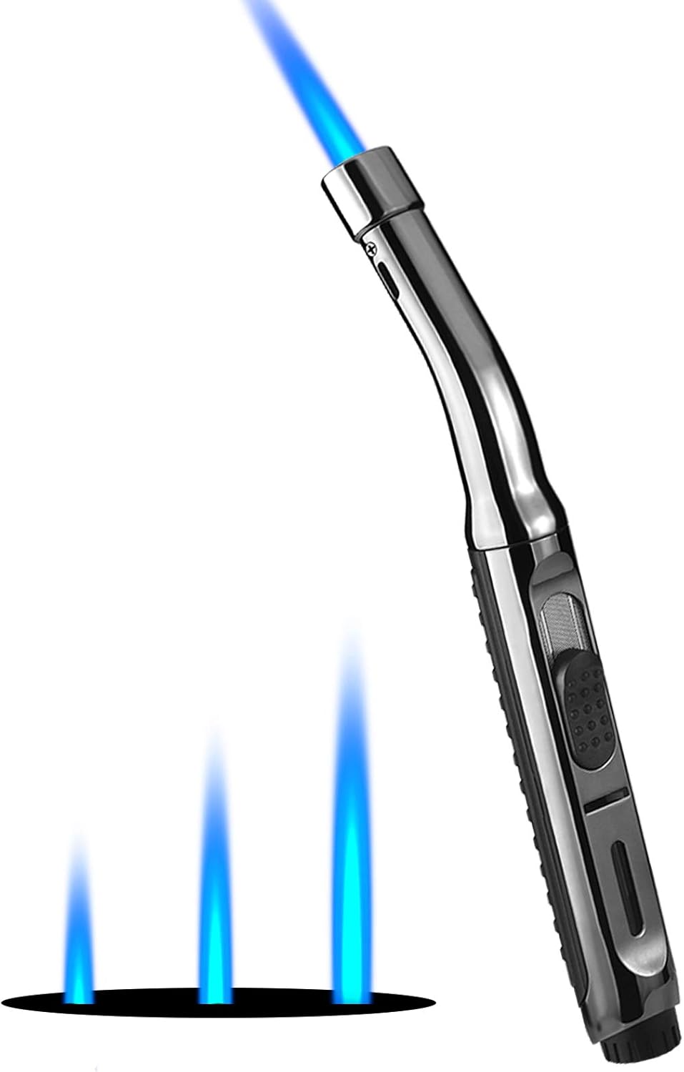 yeuligo torch lighters, 7.6in long butane lighter with visible window, adjustable and refillable lighter for kitchen fireplace camping candle grill bbq fireworks.gas not included(black)