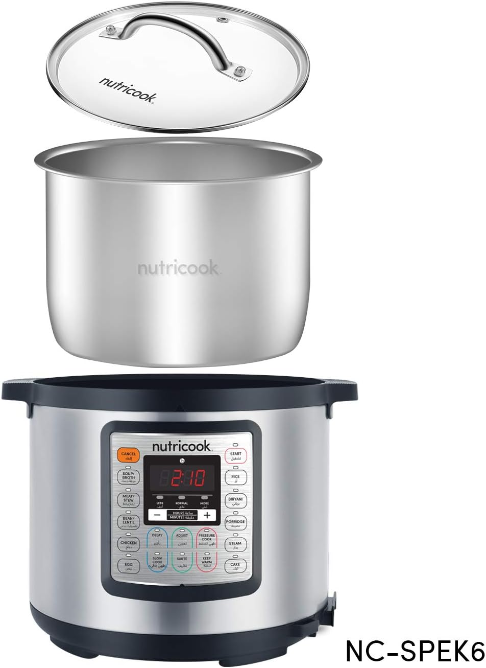 nutricook nc gl6 tempered glass lid 22 cm, compatible with all 6 liters smart pots, clear