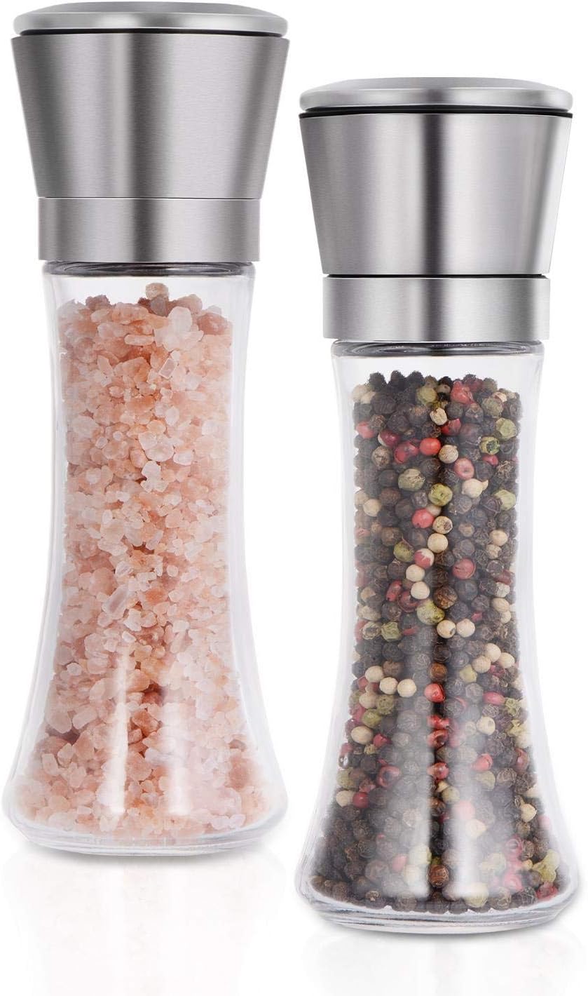 yumlock pepper and salt grinder mill with glass body stainless steel brush set of 2