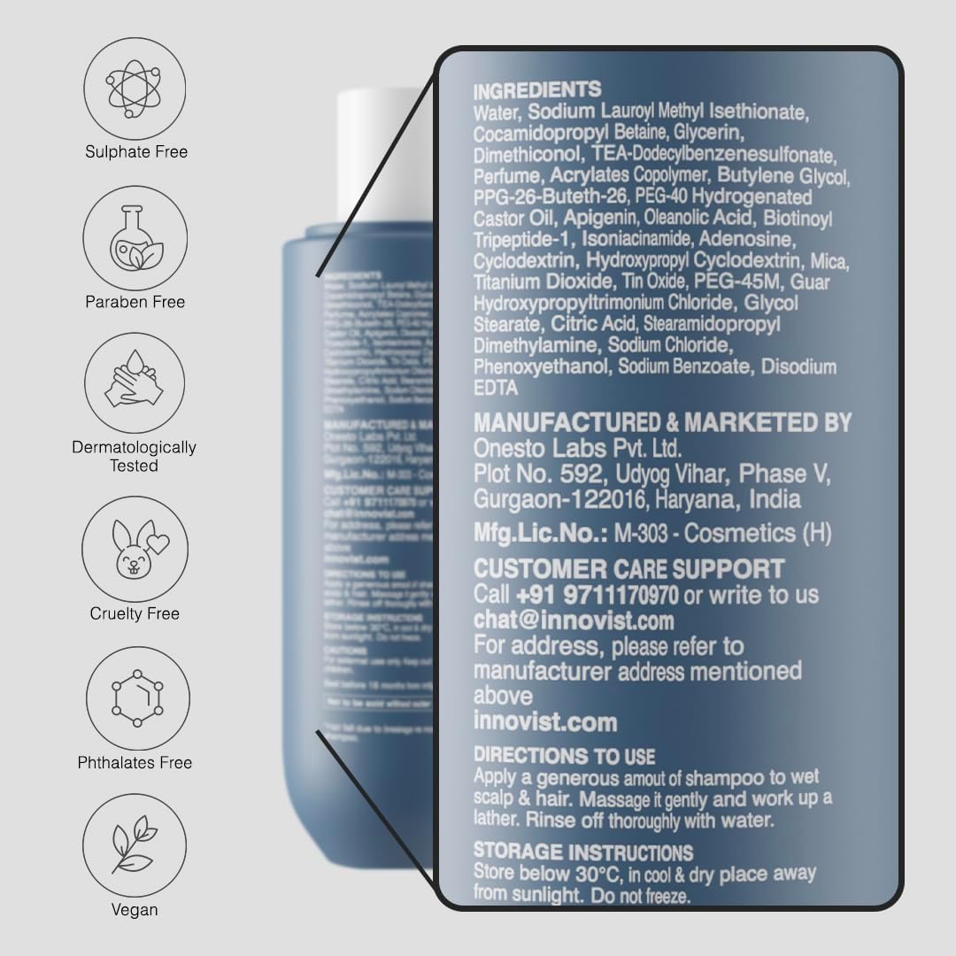 bare anatomy anti hair fall shampoo | 5x hair fall control | powered by adenosine & peptides | for all hair types | sulphate & paraben free | dht blocker promotes hair growth | for women & men | 250ml