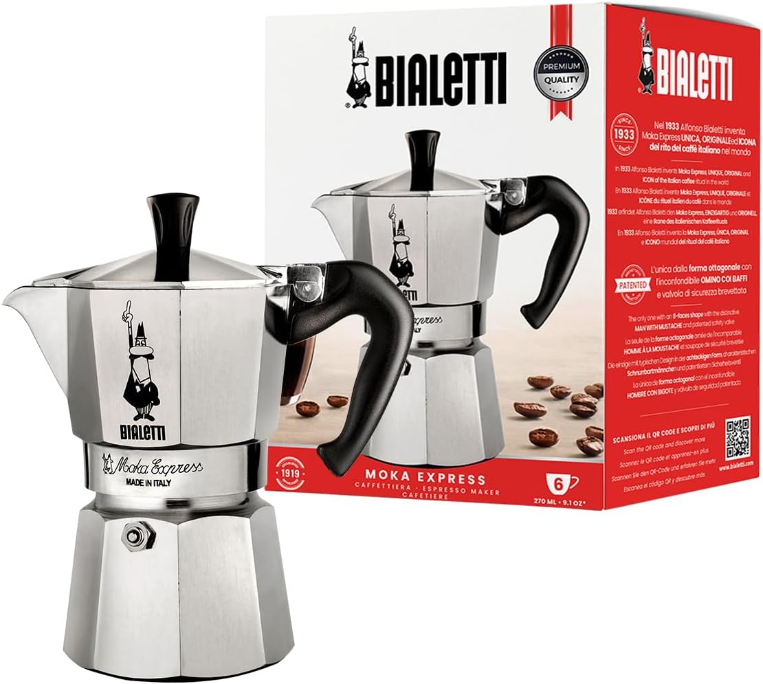 bialetti cafetière from bialetti moka express 6tz, silver, 1 count (pack of 1), 6800