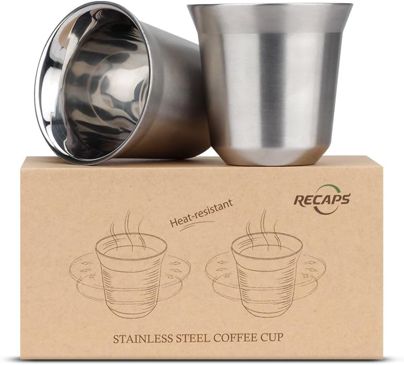 recaps 80ml stainless steel espresso cups set 2 pack double wall stainless steel espresso cup by 2.7oz