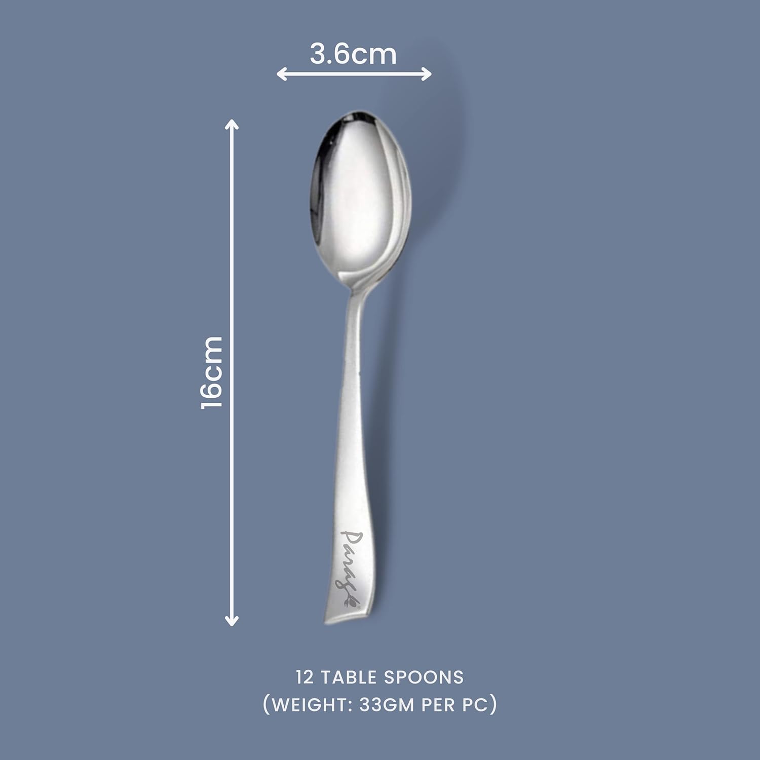 parage stainless steel spoons set of 12, dinner spoon length 16cm, food grade silverware for home & kitchen mirror polished, 12 silver spoons