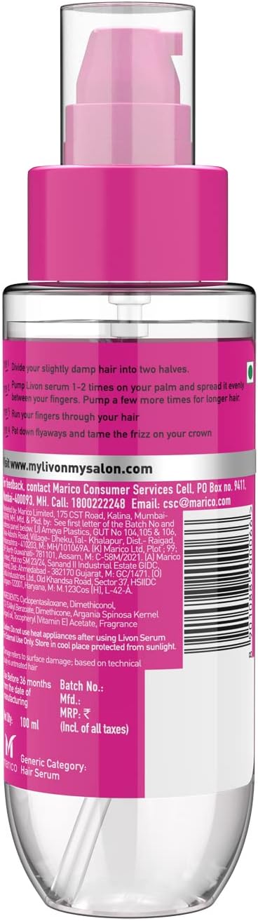 livon serum reduces hair breakage restores hair moisture balance 100 ml, packaging may vary