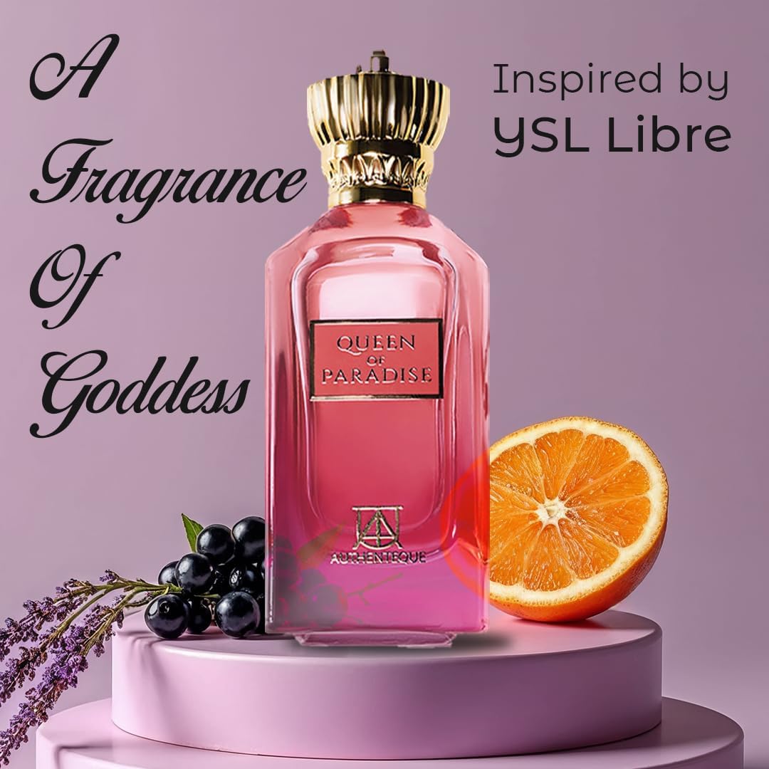 authenteque queen of paradise perfumes for women inspired by ysl libre long lasting and addictive personal womens perfume luxury fragrance extrait de parfum 3.4oz (100 ml)