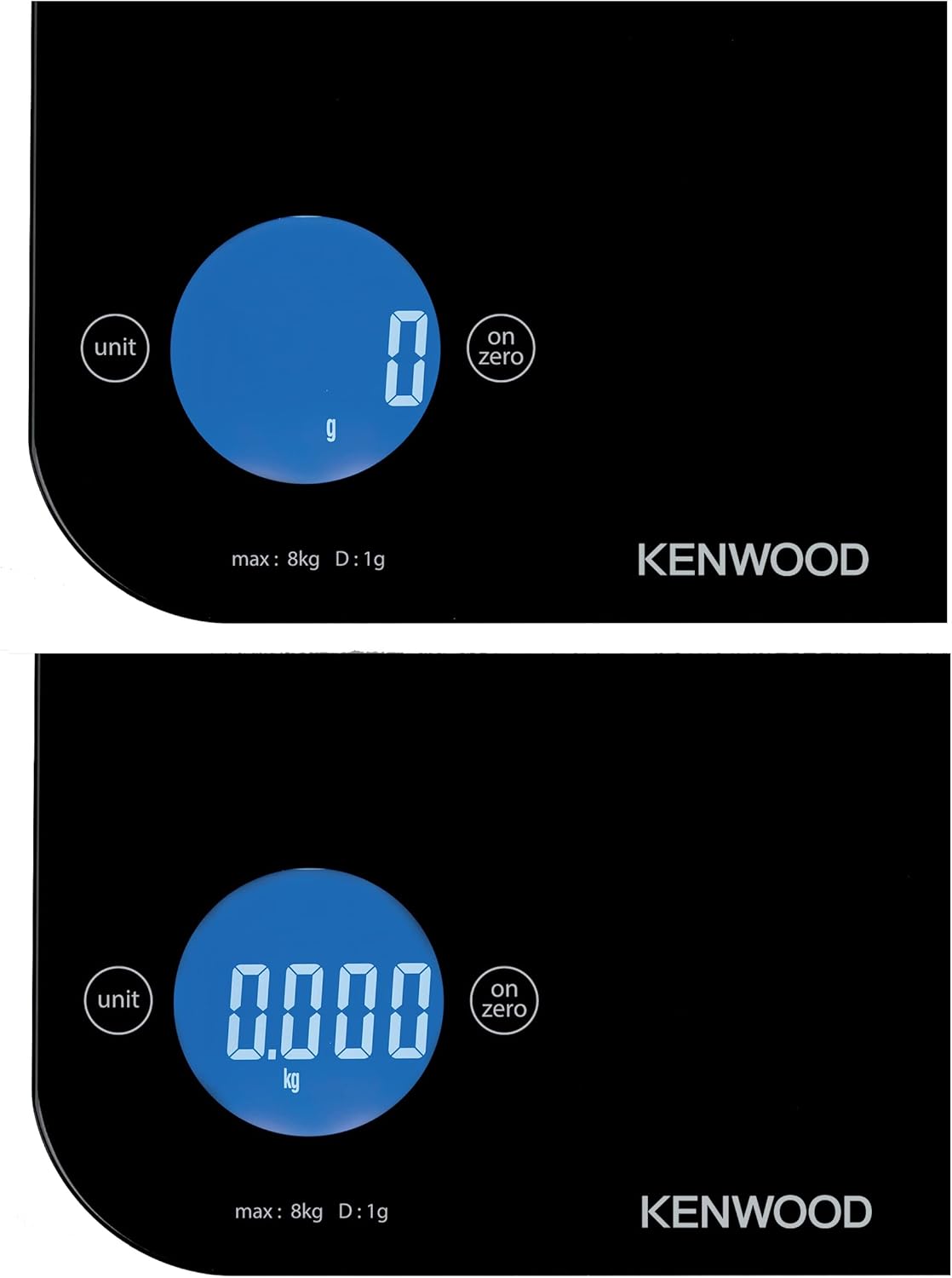 kenwood digital kitchen scale 5gm 8kg capacity weight scale 4mm tempered glass, touch control, 3 aaa batteries, tare/zero function, auto shut off wep50.000bk black