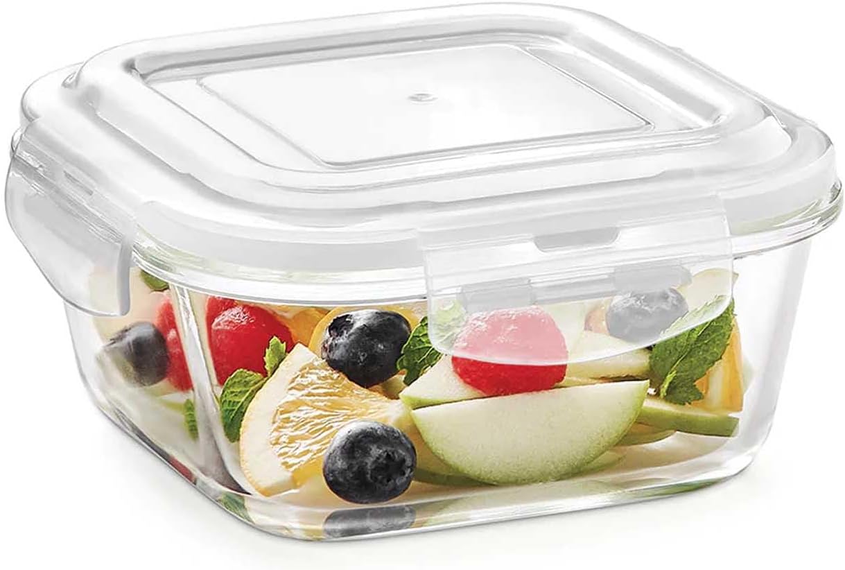 borosil klip n store square glass storage container with air tight lid food storage container microwave safe container 320 ml