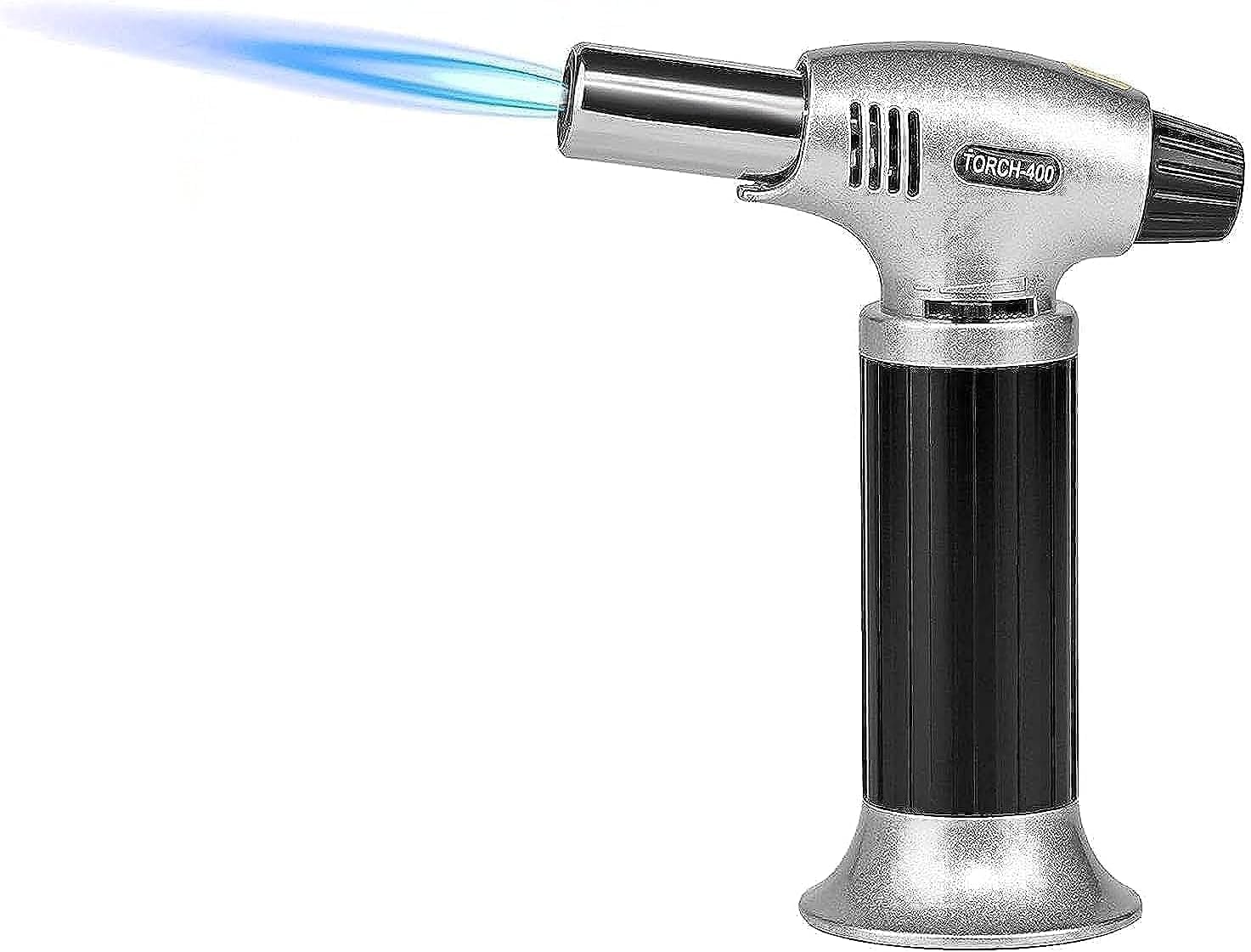 ibama butane torch, professional cooking torch culinary lighter butane refillable, adjustable flame, safety lock for baking, bbq, creme brulee, heat shrinking tubing（butane not included）