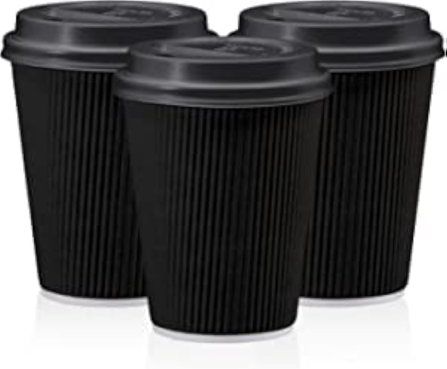 markq [25 sets] 8 oz. black disposable coffee cups with lids triple wall ripple paper cups for hot & cold drinks