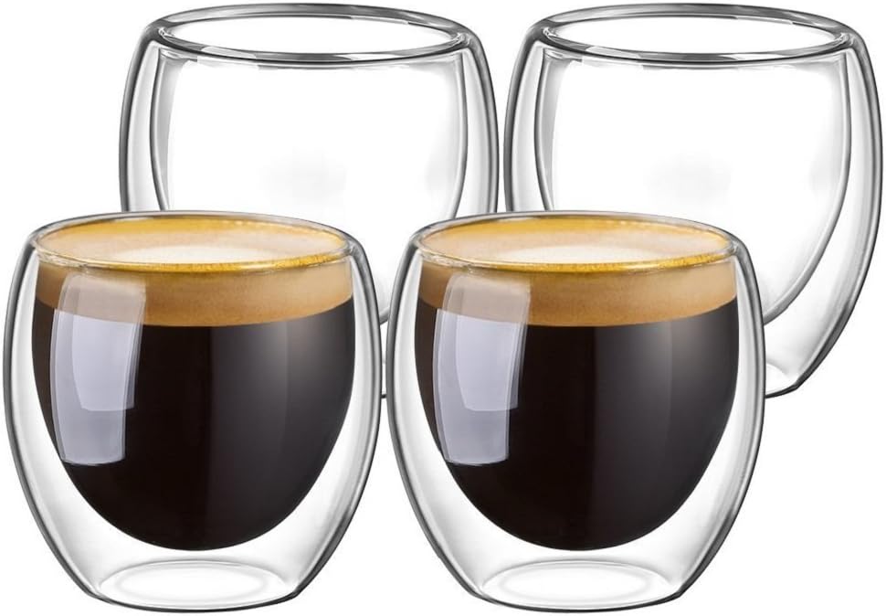 domowin double walled glasses for espresso coffee turkish tea, espresso coffee cups 80 ml set of 4 pcs