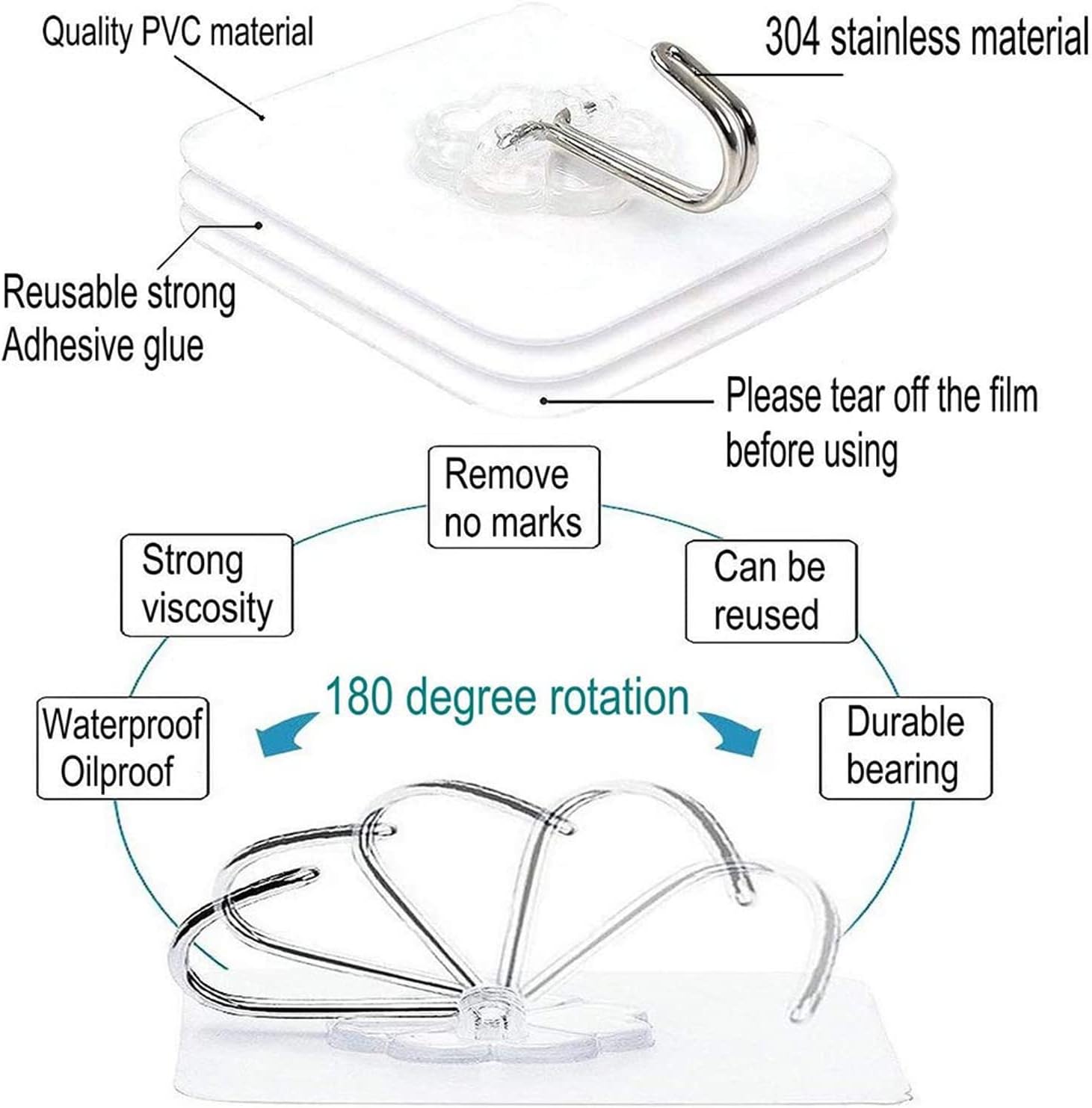 sky touch adhesive hooks heavy duty wall hooks 20pack 8kg max, self adhesive hook