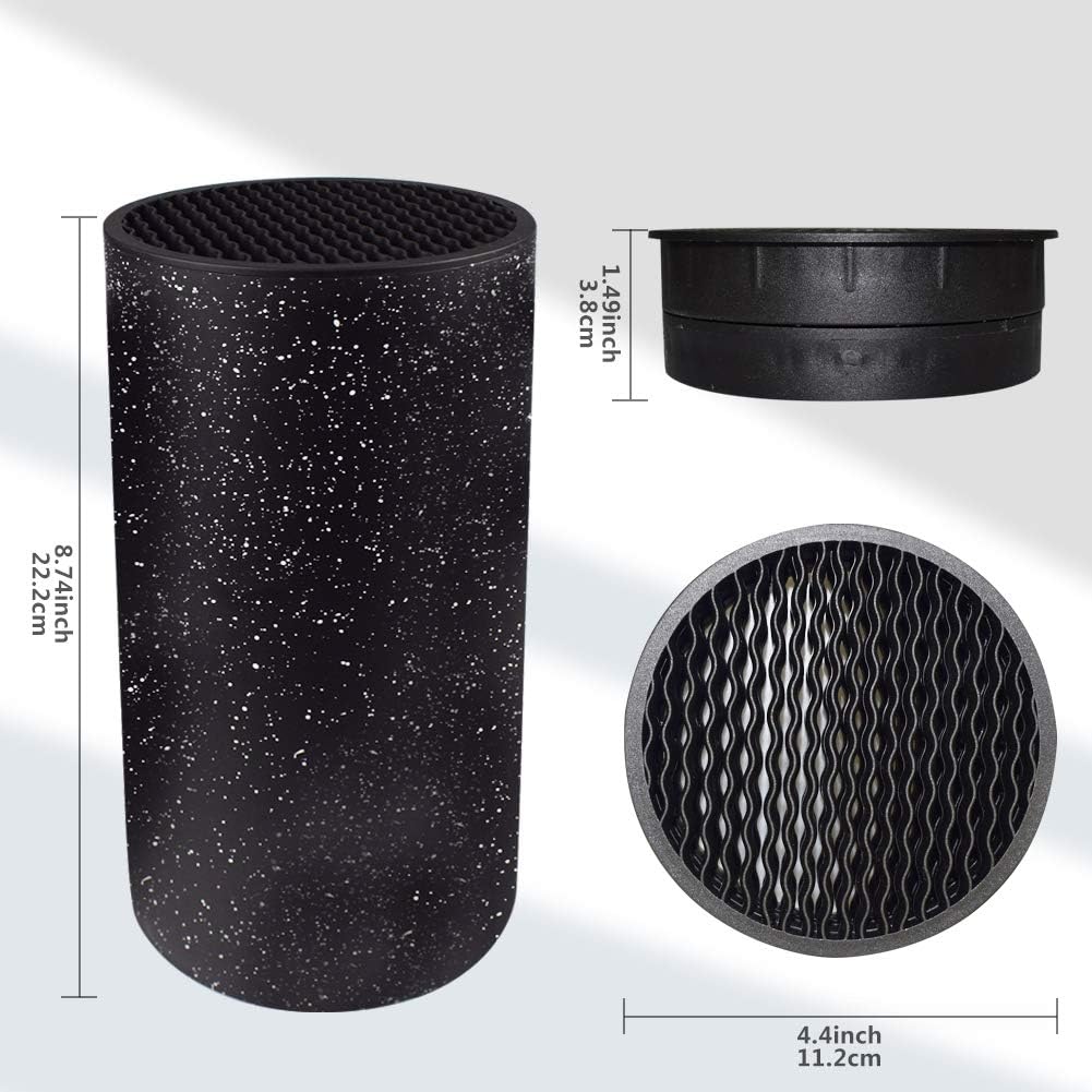 roshs universal freedom knife storage stand, multi functional knife block holder, pp resin round knife holder, unique design slot to protect blades detachable for easy cleaning (black snowflake dots)