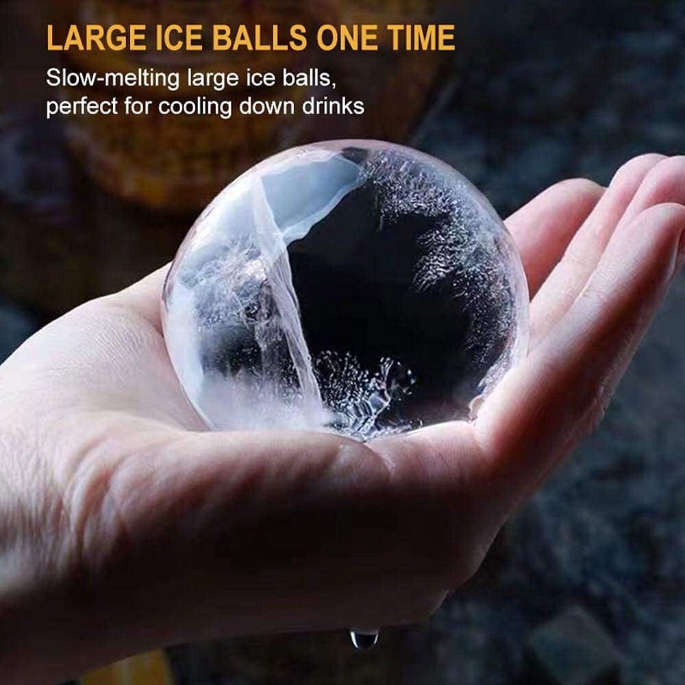 seeway large ice cube trays for whiskey, 2.5" flexible 4 ice balls maker with lids & bonus funnel, bpa free round silicone ice cube molds, reusable sphere ice tray for cocktail, bourbon, scotch