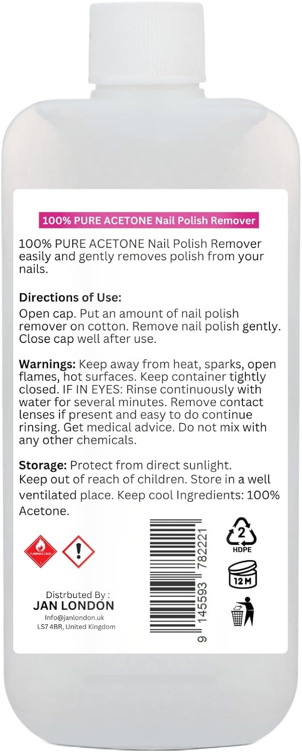 jan london 100% pure acetone nail polish remover for uv/led gel, acrylic nails, and nail varnish soak off – professional strength, fast acting formula, 100ml