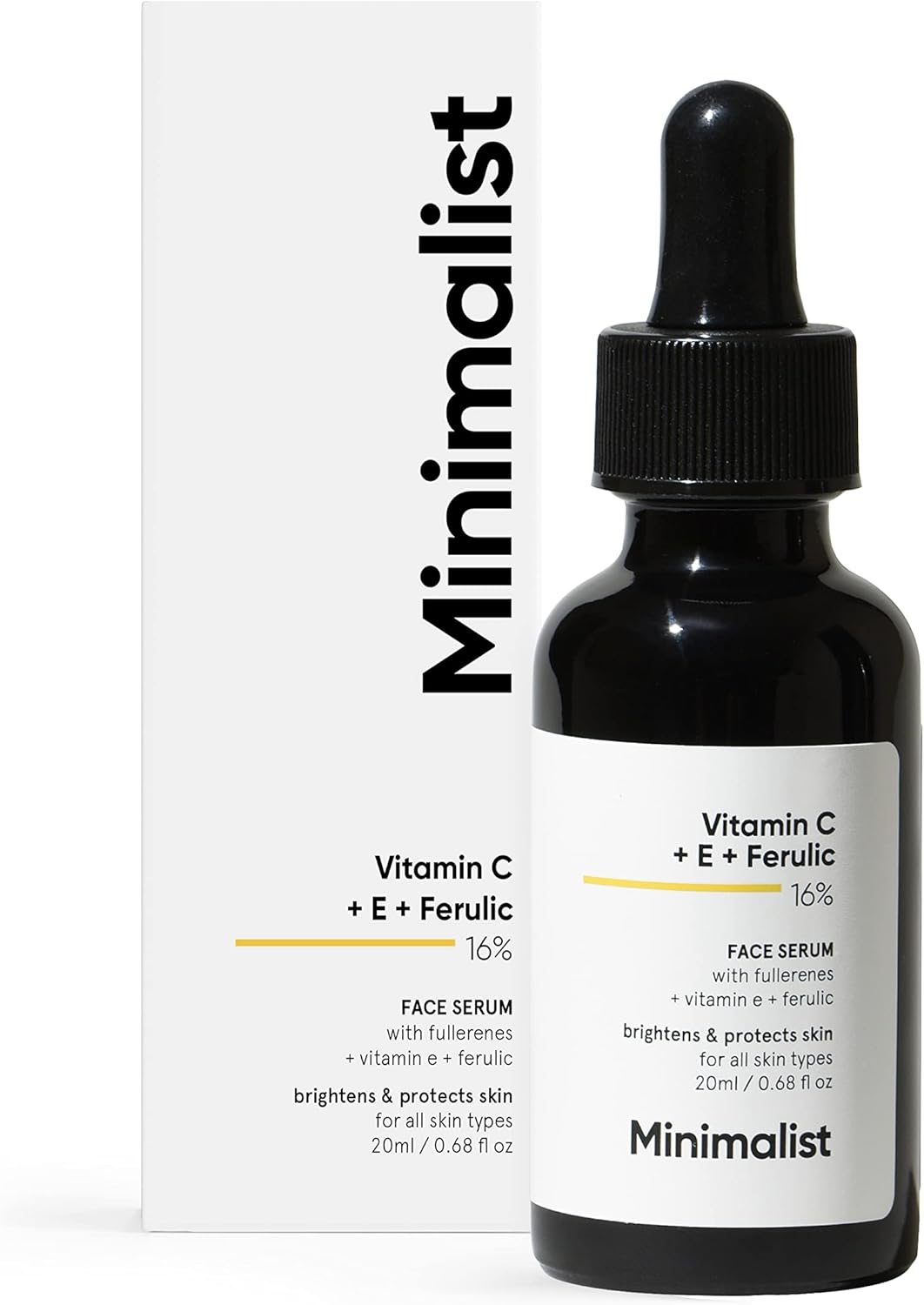 minimalist 16% vitamin c face serum (advanced) with vit e, & ferulic acid for glowing skin | advanced brightening formula with power of vit c & e, ferulic acid & fullerenes