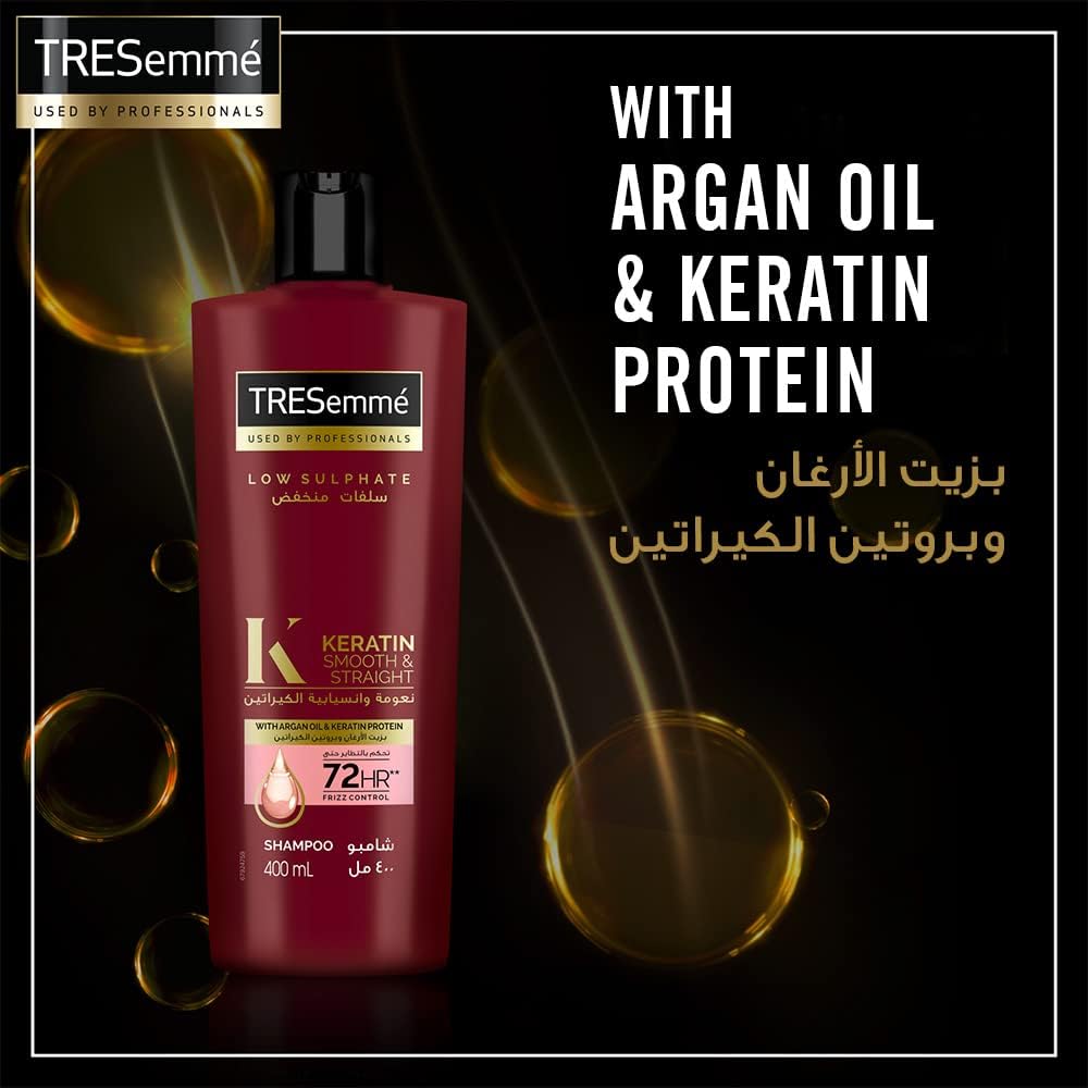 tresemmé keratin smooth and straight shampoo with argan oil, 400ml (pack of 2) + tresemmÉ keratin smooth and straight conditioner, 400ml (pack of 2)