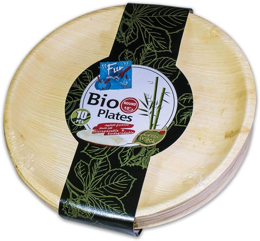 fun®everyday biodegradable microwave palm leaf organic & eco friendly round plate 10 inch, pack of 10