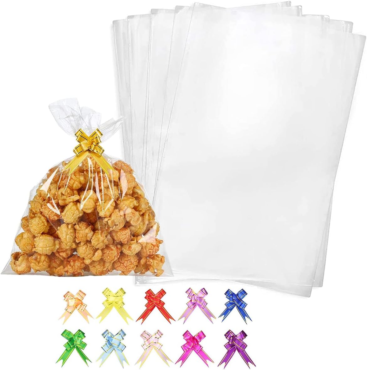 ecvv 100pcs clear cellophane treat bags with twist ties self adhesive cookie bags packing supplies for party favor, candy, cookie, popcorn, dessert, bakery