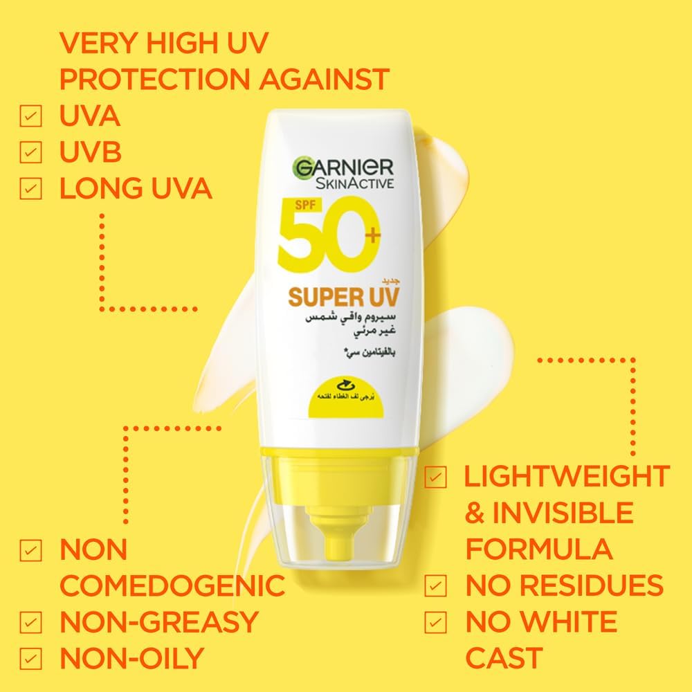 garnier skin active invisible serum sunscreen vitamin c spf50+ 30 ml.