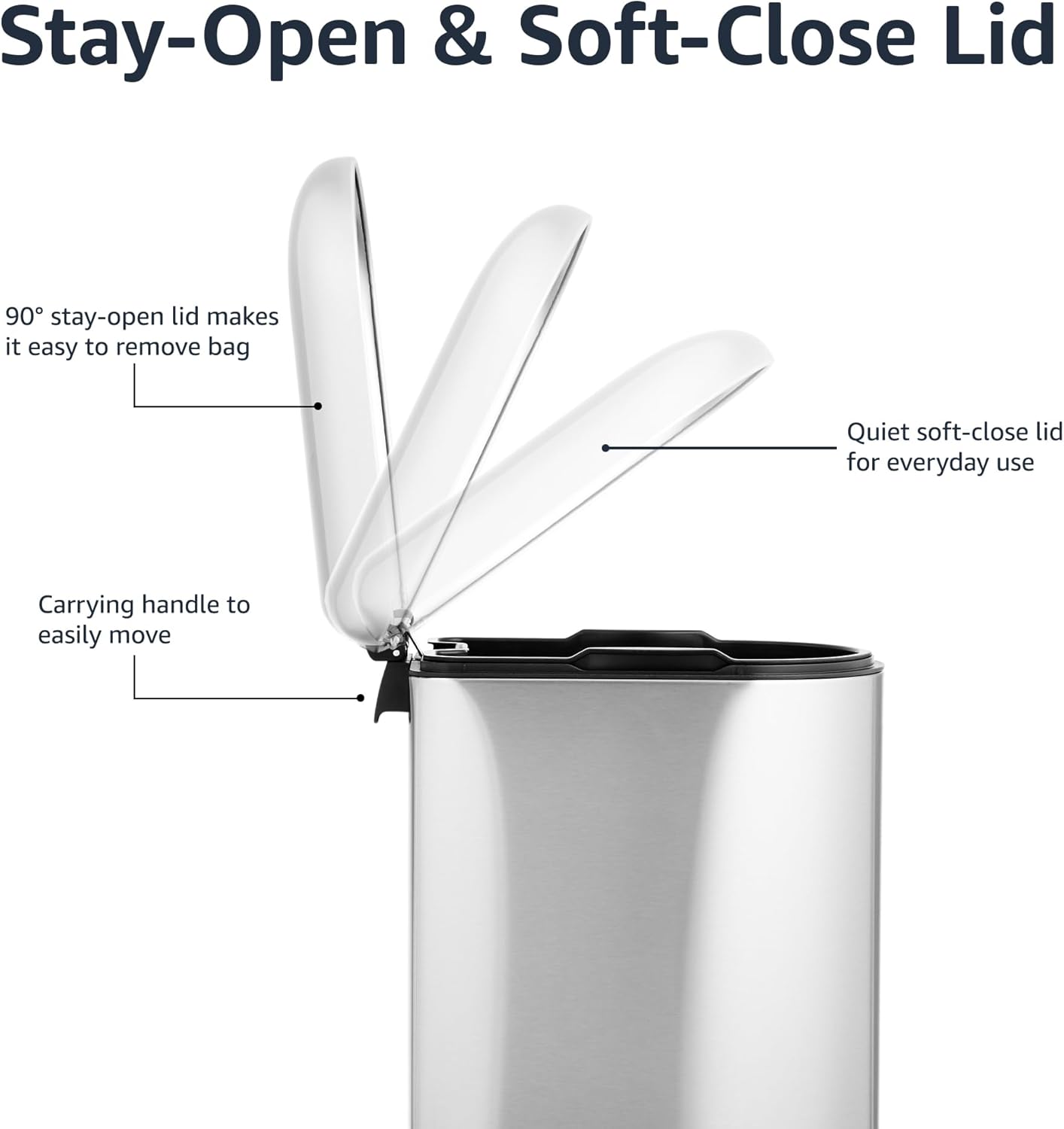 amazonbasics smudge resistant small rectangular trash can with soft close foot pedal for narrow spaces, 10 liter/2.6 gallon, brushed stainless steel