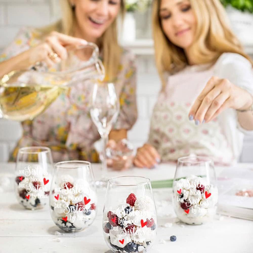 yalucky wine glasses with not sisters by blood but sisters by heart funny sayings best friend birthday gifts for women female girl wine love gift idea