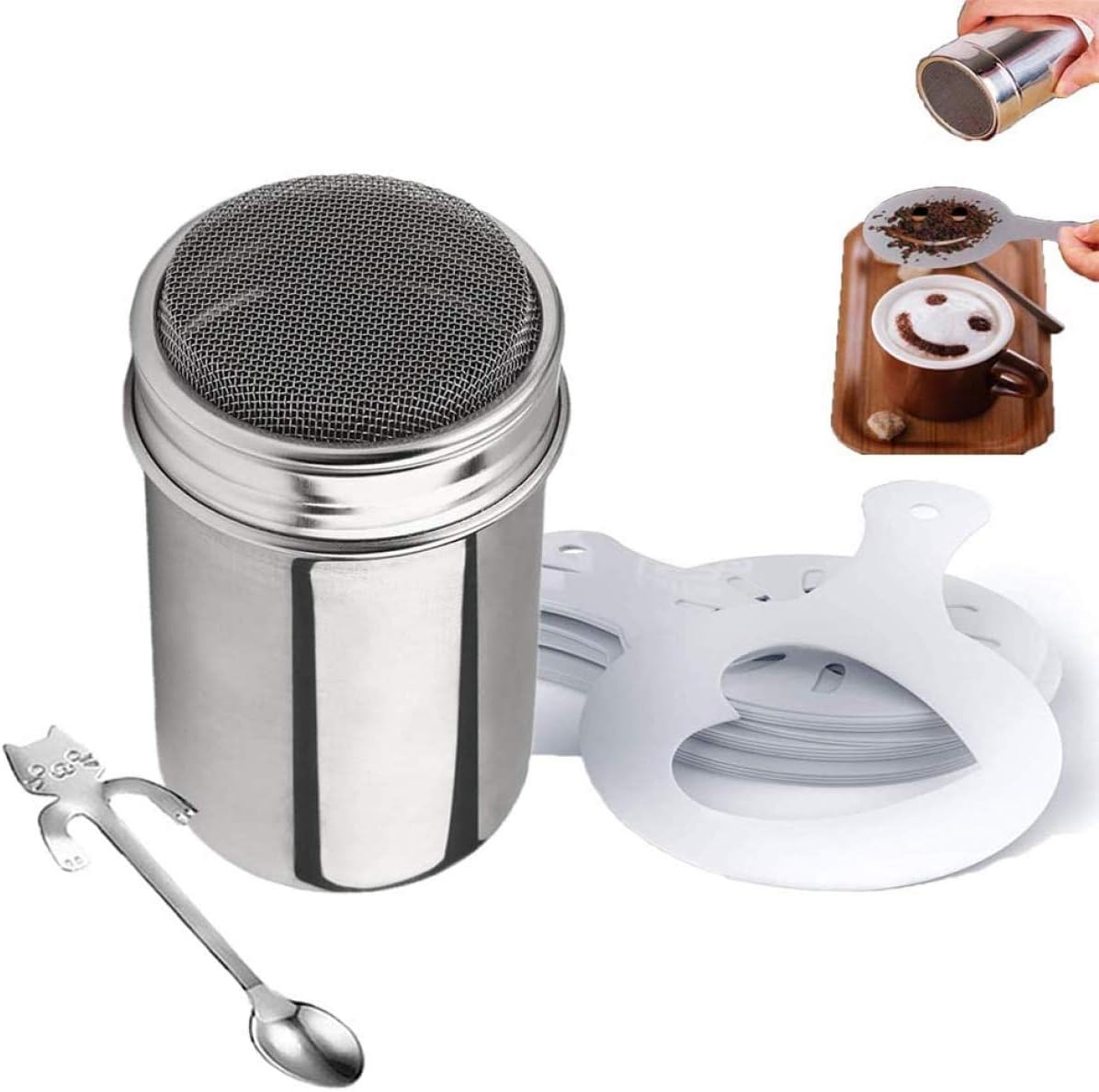 diagtree chocolate shaker cappuccino stainless steel 16 coffee cappuccino latte decorating stencils + cat coffee spoon for cocoa powder cinnamon powder sugar flour coffees