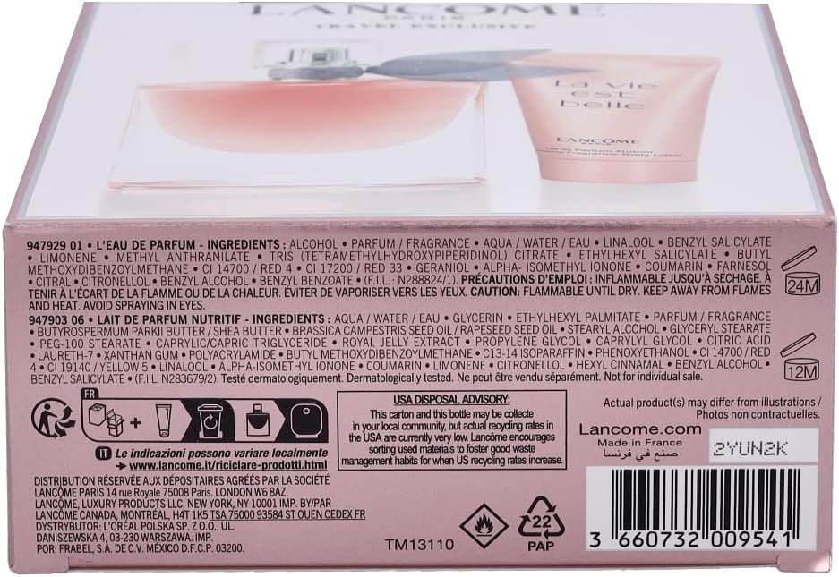 la vie est belle by lancome for women 2 pc gift set 1.7oz leau de parfum natural spray, 1.7oz body lotion