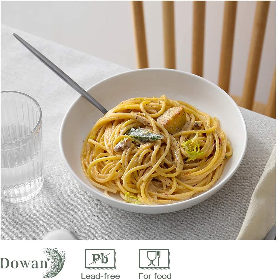 dowan pasta bowls 32oz, large salad serving bowls, white pasta bowl set of 6, ceramic soup bowls, wide & shallow, microwave & dishwasher safe