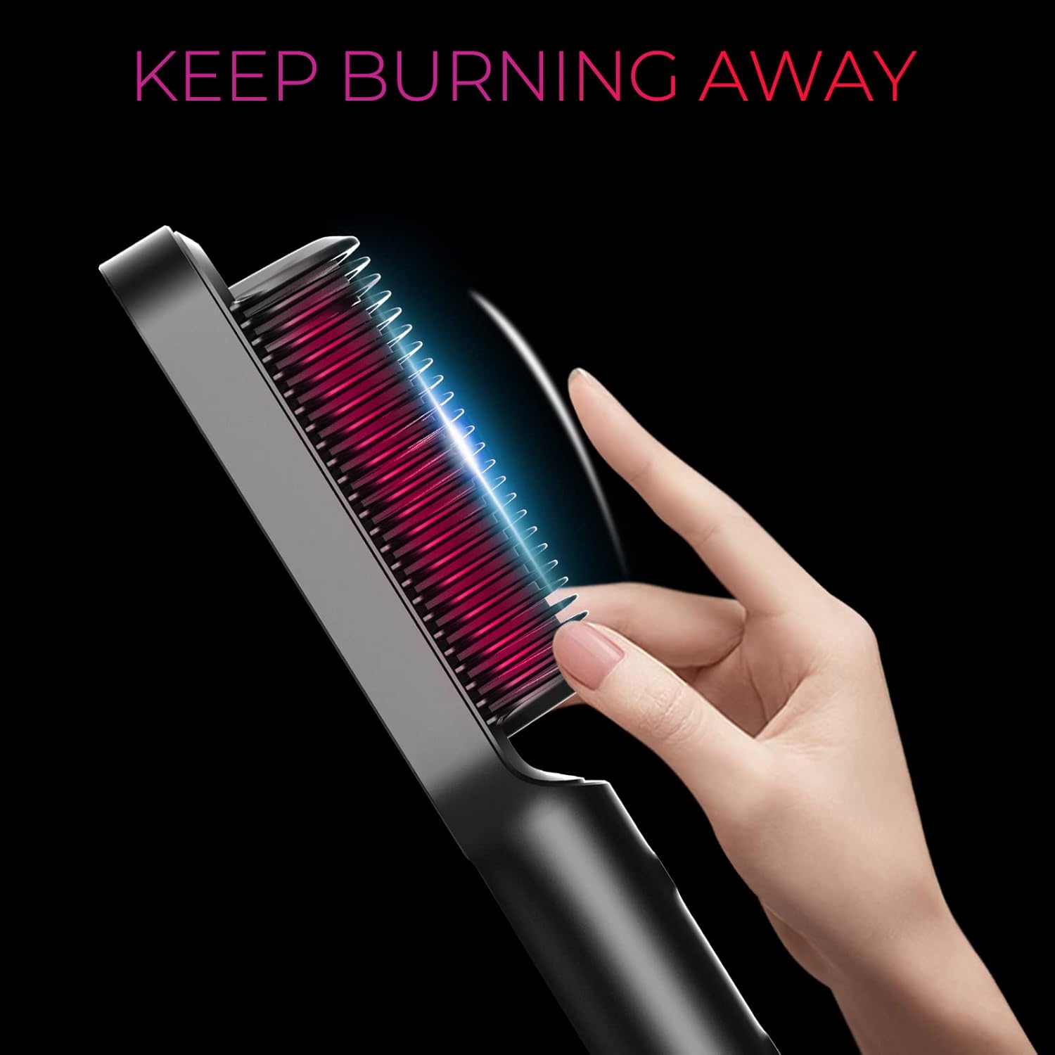 tymo hair straightener brush, hair iron with built in comb. tourmaline ceramic coating. fast heating & 5 temp settings. hair straightener brush that salon styling at home. (matte black)