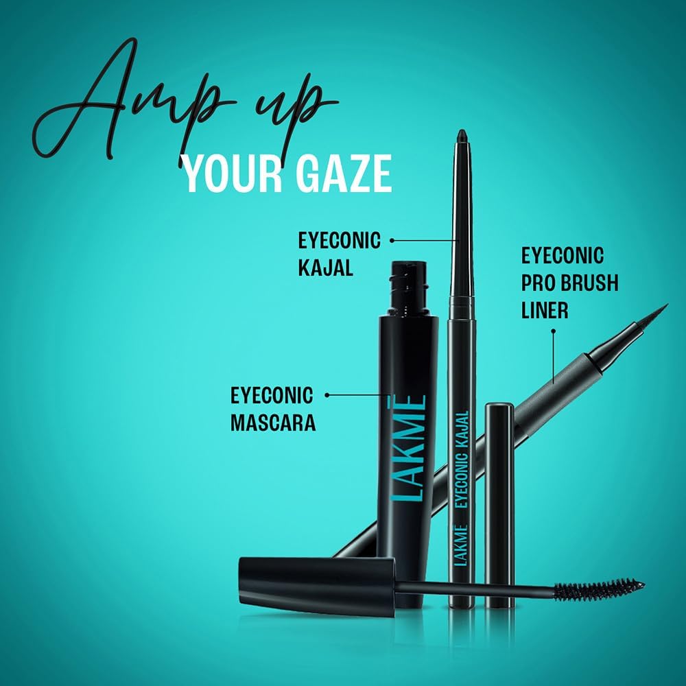 lakmÉ eyeconic black kajal, matte kohl liner in a twist up pencil waterproof, smudge proof & long lasting eye makeup, 0.35 g