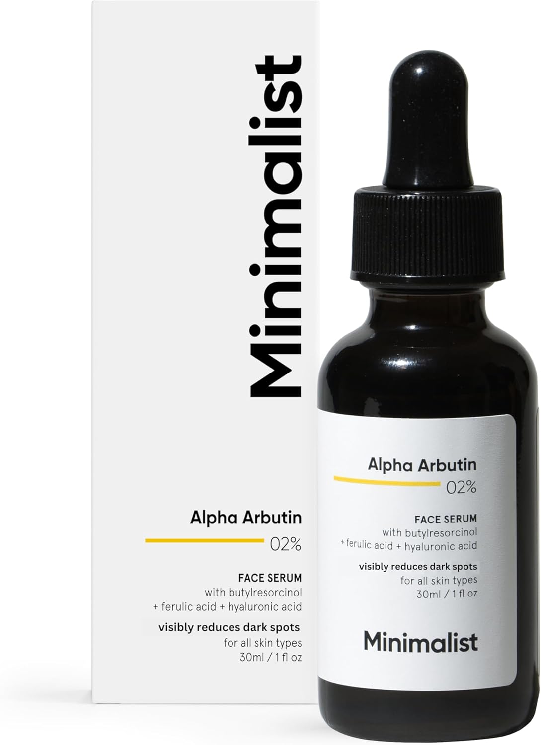 minimalist alpha arbutin 2% for dark spots & sun tanning | face serum with hyaluronic acid to help with blemishes, dark spots, pih & uneven skin tone | 30ml