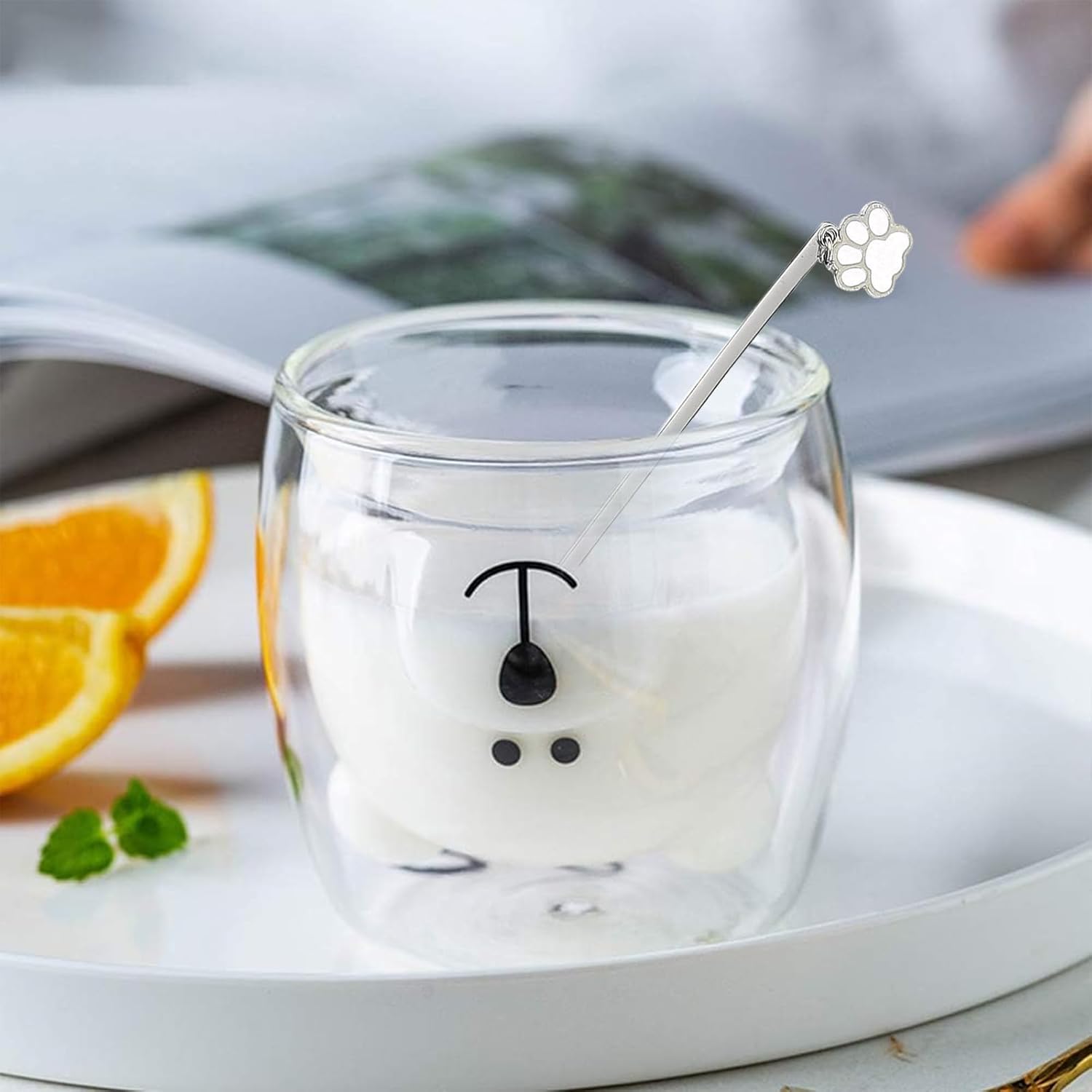 binoster cute mugs glass double wall insulated glass espresso cup, coffee cup, tea cup, milk cup, best gift for office and personal birthday (happy bear)