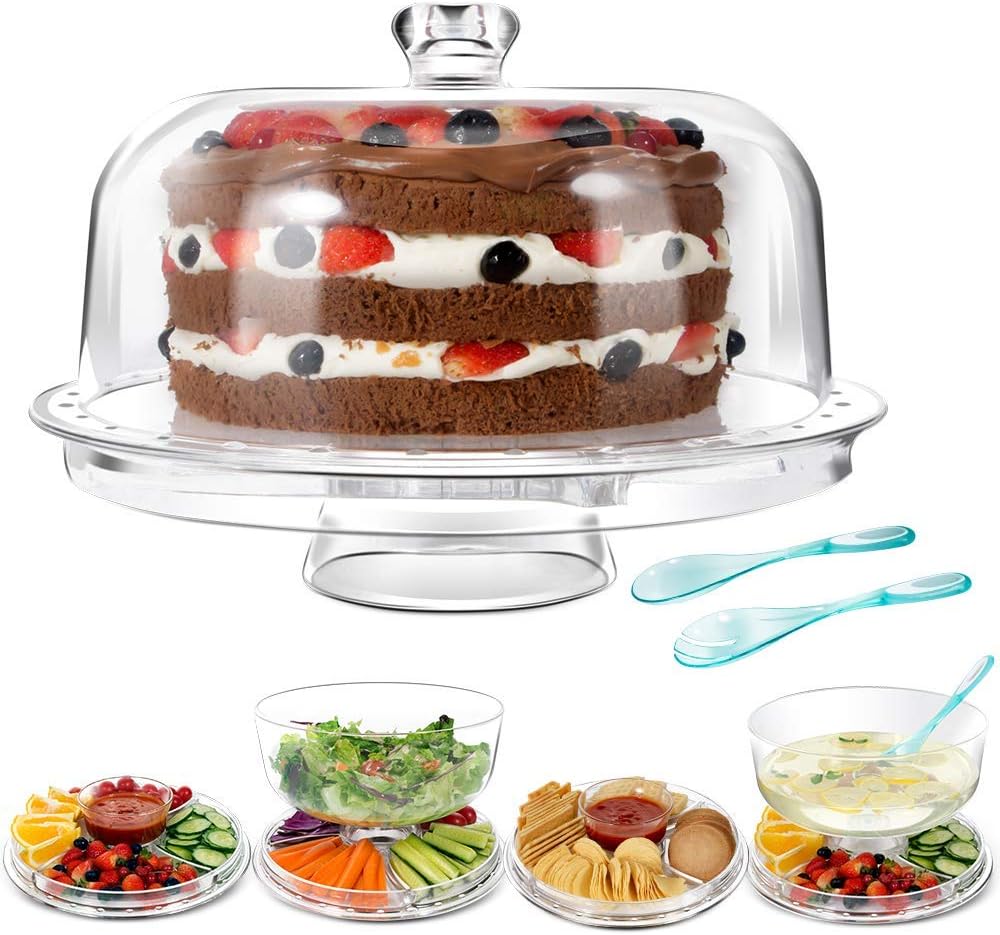 masthome cake stands with 2pcs spoons 6 in 1 multi functional cake stand with dome 30.4cm (12 in) chip dip server with dome