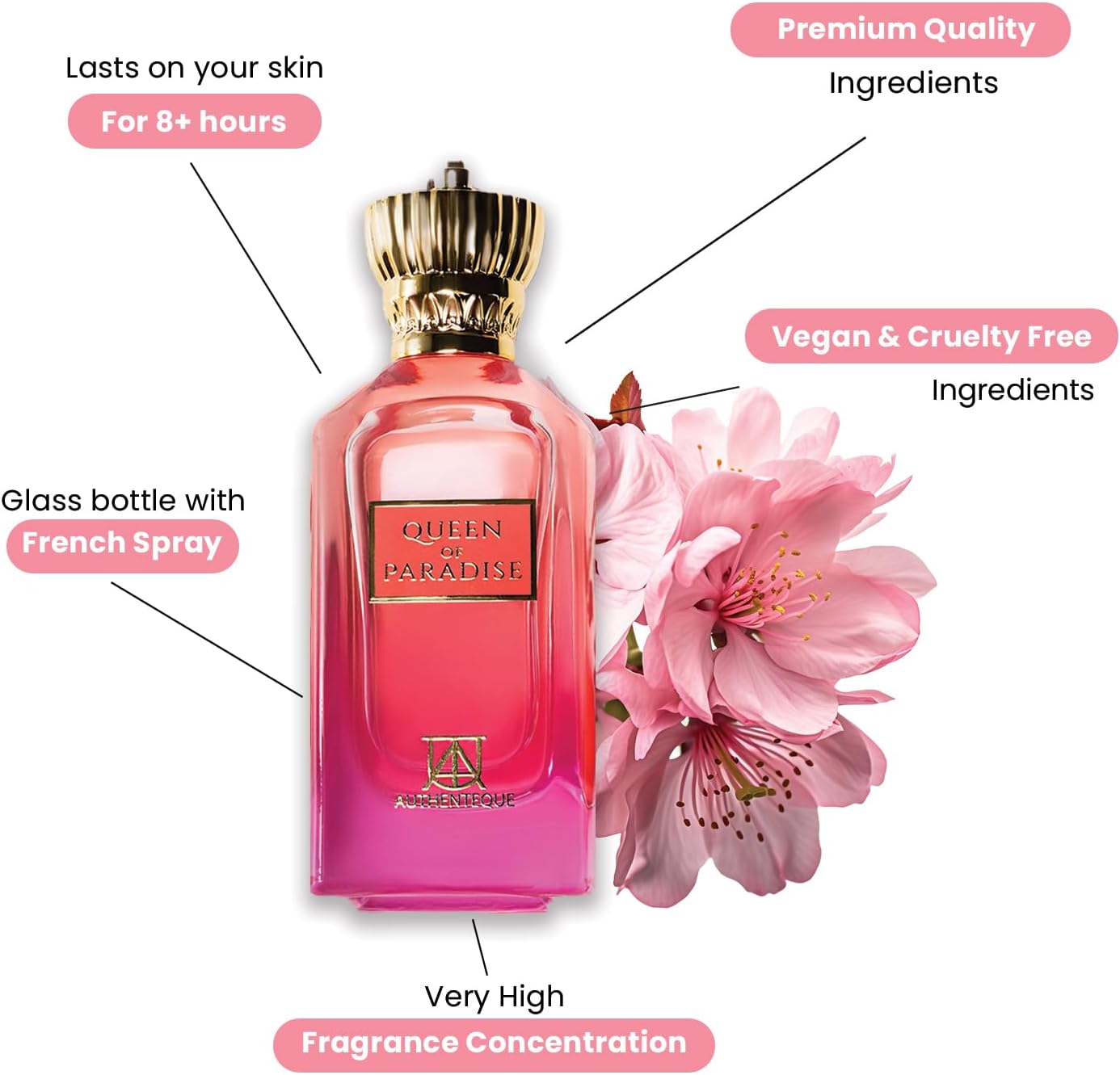 authenteque queen of paradise perfumes for women inspired by ysl libre long lasting and addictive personal womens perfume luxury fragrance extrait de parfum 3.4oz (100 ml)