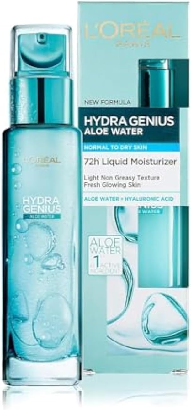 l’oréal paris hydra genius aloe water and hyaluronic acid 72h liquid moisturizer, 70 ml