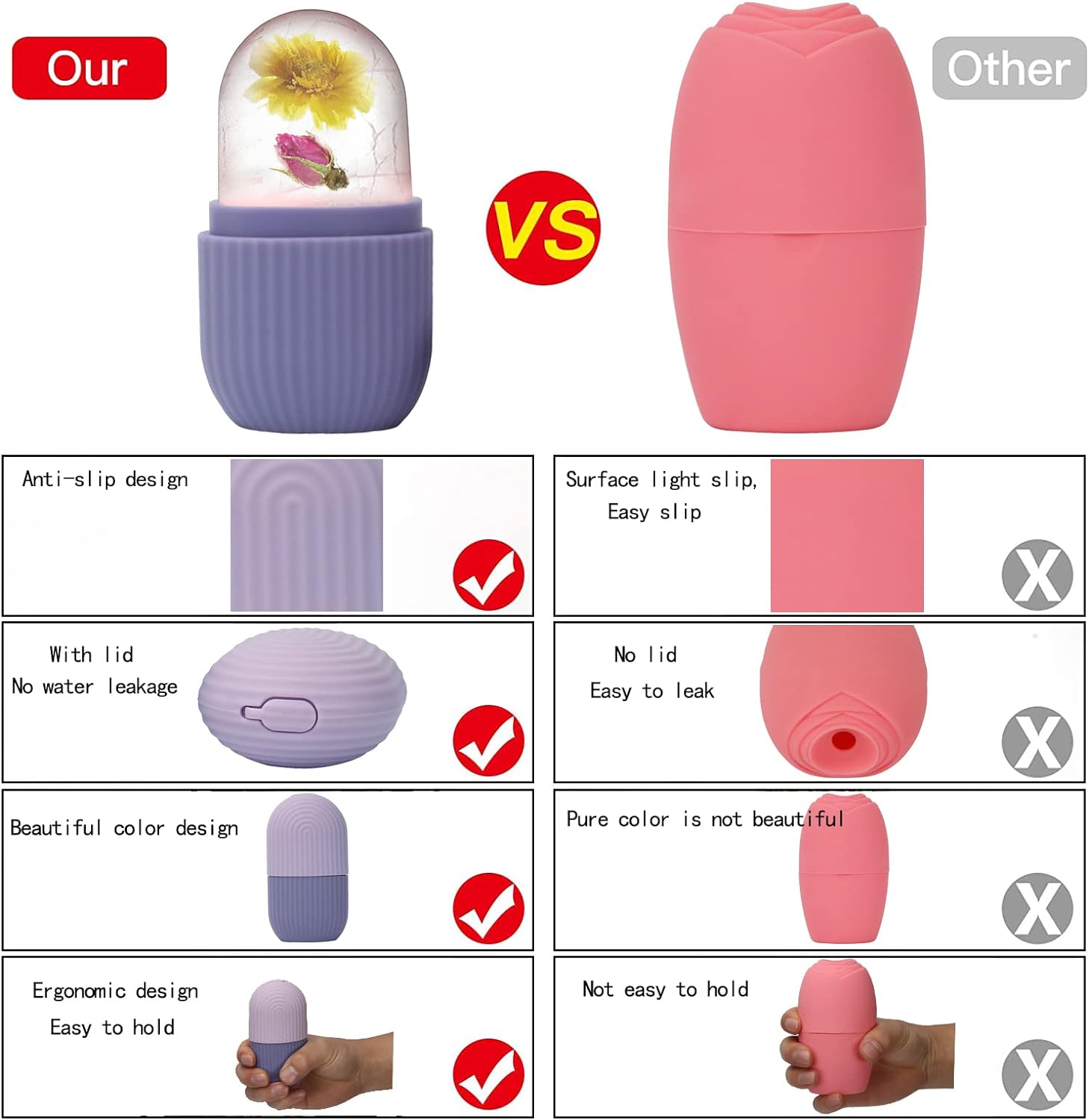 xhjri ice face roller massager,ice cube roller for face, eyes and neck naturally conditioning and skin care,de puff eye bags,reduce migraine pain,reusable massage silicone ice mold (purple)