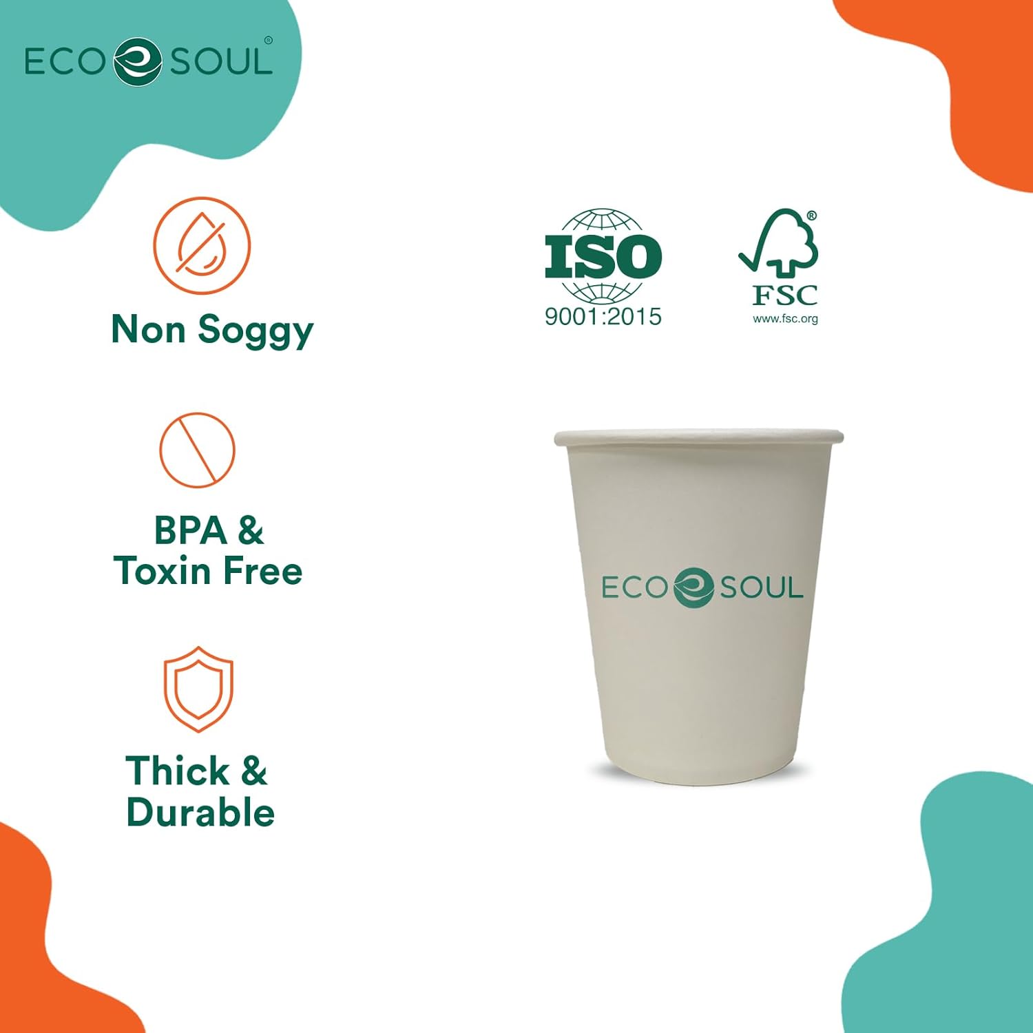 eco soul [180 ml, 50 count] biodegradable paper cups | eco friendly compostable sustainable disposable drinking cups | cocktail cold drink juice paper cups