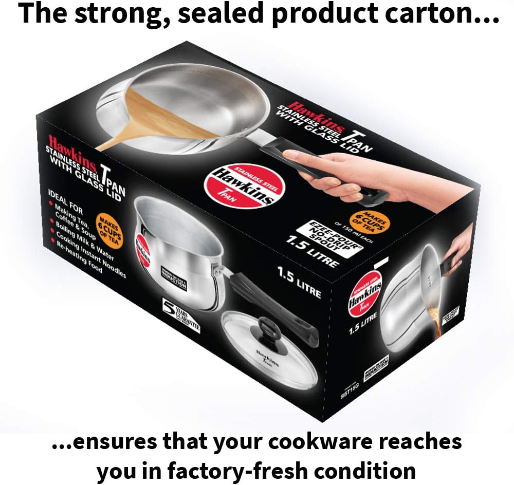 hawkins stainless steel tpan 1.5l with glass lid