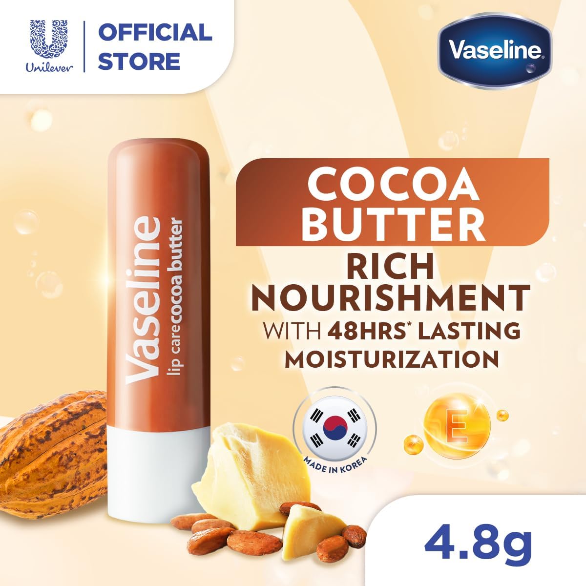 vaseline lip therapy cocoa butter lip balm with pure jelly| cocoa butter & shea butter for soft & glowing lips| nourishes & protects lips| non greasy lip moisturizer for naturally tinted lips| 4.8 gm