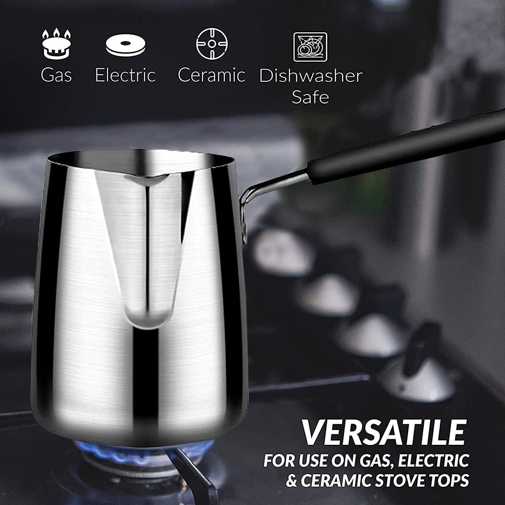 funito 600ml/20oz turkish coffee pot – 304 stainless steel coffee and butter warmer, premium milk warmer and milk pot with spout