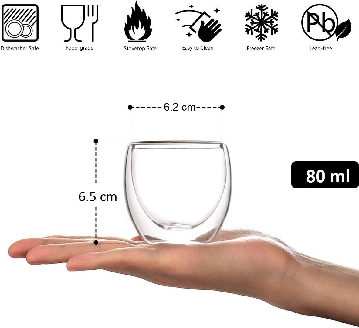 domowin double walled glasses for espresso coffee turkish tea, espresso coffee cups 80 ml set of 4 pcs