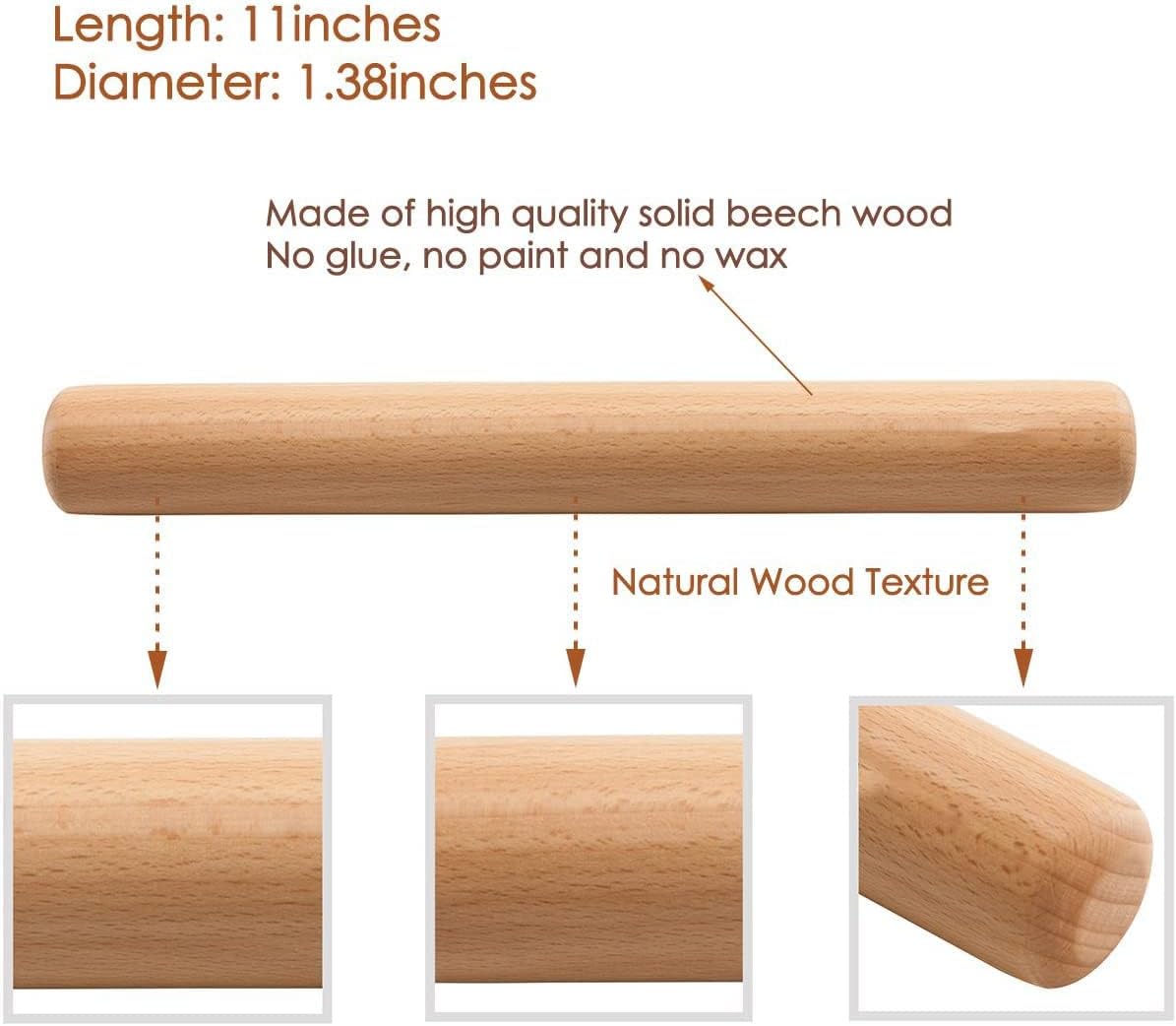 rolling pin, professional dough roller, wooden rolling pin for baking, wood pies, cookies, pastries, pizza, clay, pasta, dumplings, smooth dough roller, basic kitchen gadget, perfect for bakers