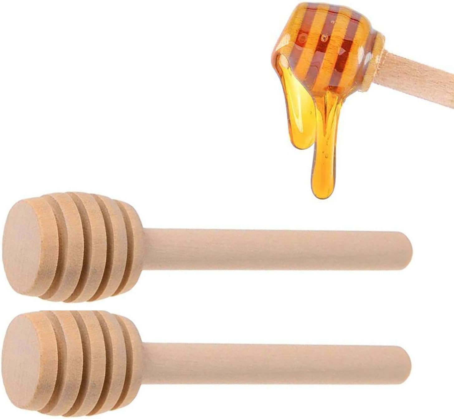 soldout 2 pcs wooden honey dipper dinnerware stick honey spoon mixing stick for honey coffee jar coffee milk tea safe stir bar spoon (8cm, pack of 2)