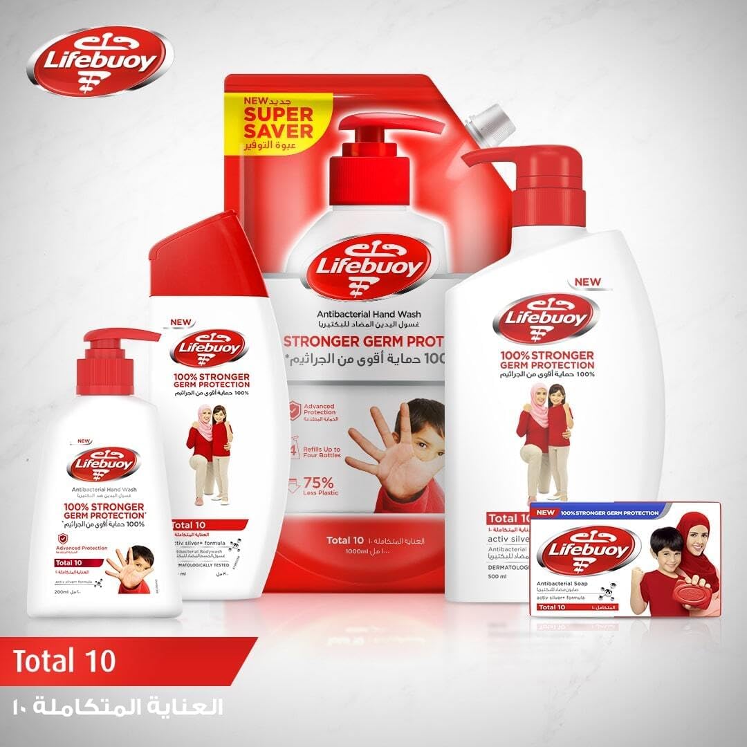lifebuoy antibacterial liquid soap and hand wash, for hand hygiene, total 10, 100 percent stronger germ protection*, 3000ml