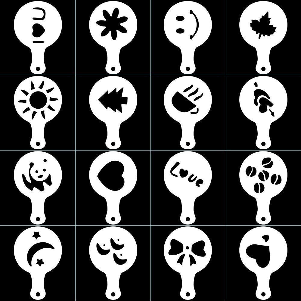 oban 2 stainless steel powder shakers, mesh shaker powder cans for coffee cocoa cinnamon powder with lid, with 16 pcs printing molds stencils