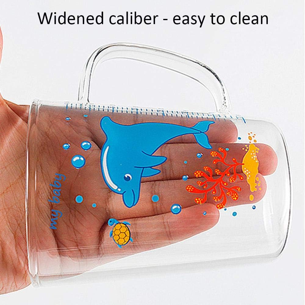 volwco cute heat resistant drinking cups with leak proof regular lids and straw with scale for kids (transparent)