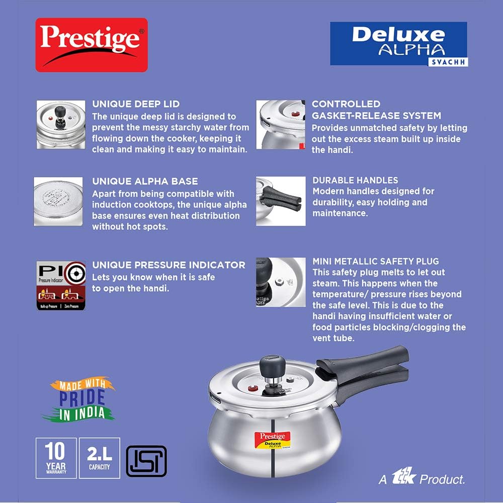 prestige stainless steel cooker dlx alpha svachh baby handi 2 ltr cooker mpd20266 | silver