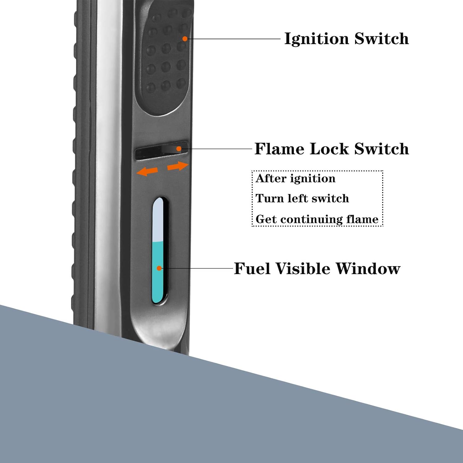 yeuligo torch lighters, 7.6in long butane lighter with visible window, adjustable and refillable lighter for kitchen fireplace camping candle grill bbq fireworks.gas not included(black)