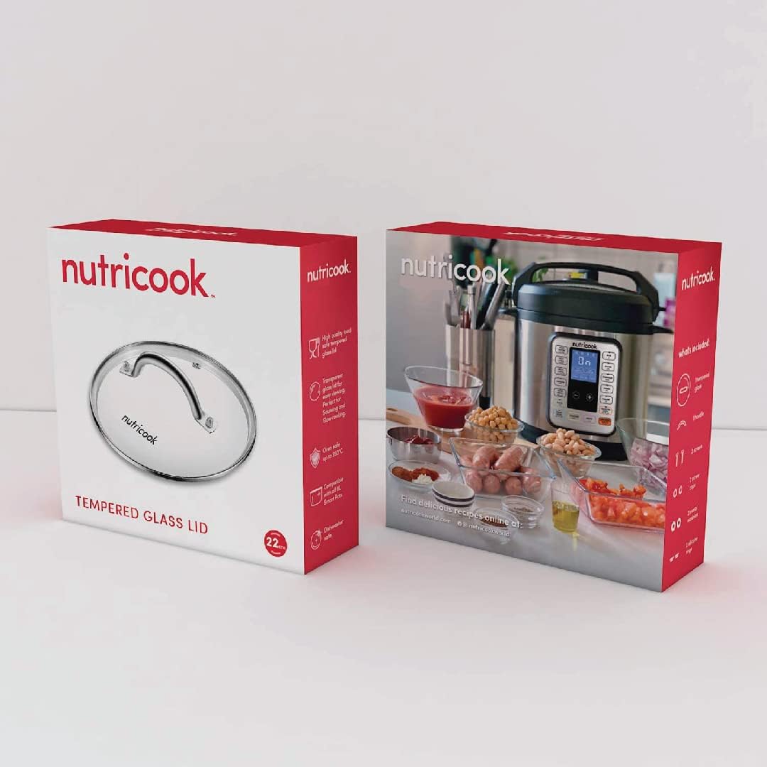 nutricook nc gl6 tempered glass lid 22 cm, compatible with all 6 liters smart pots, clear